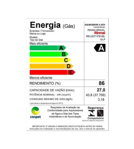 Aquecedor De Água a Gás Rinnai reu E27 feh 27 Litros Branco